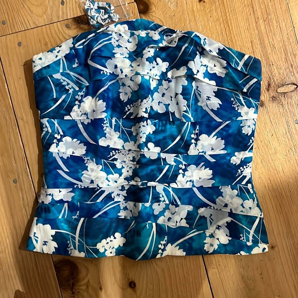 White House Black Market Turquoise Floral Bustier top size 10